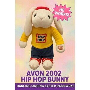 2002 Avon Hip Hop Bunny Hopping Singing Rabbit Plush Toy 15"